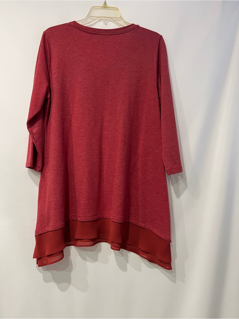 Logo Rustic Red Layered Hem Women's Top 2 Side Pockets Long Sleeves Size M